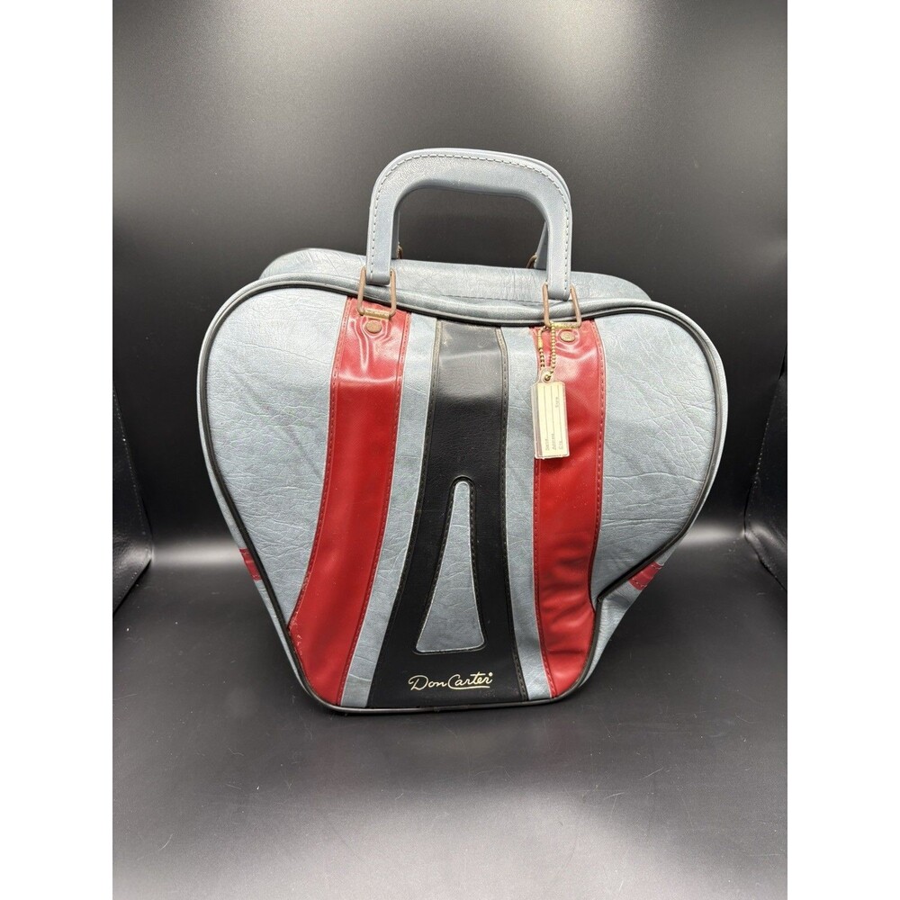 Vintage Brunswick Don Carter Tricolor Bowling Ball Bag Gray Red & Black Stripes